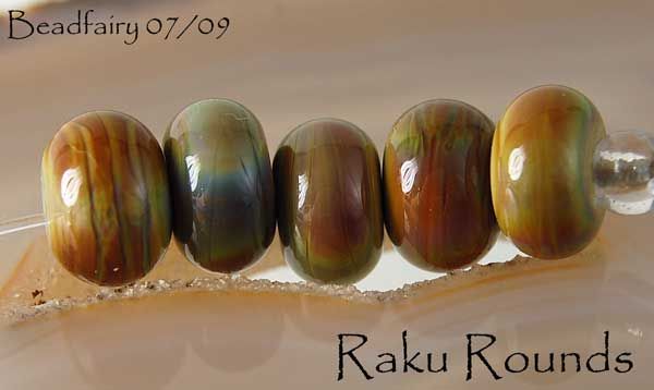 BF * Raku Rounds *Lampwork Bead Set 5 Rounds SRA  