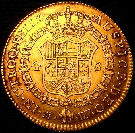 BEAUTIFUL 1786 SPANISH GOLD 4 ESCUDOS COLONIAL ERA DOUBLOON  