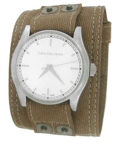 Beige Canvas Band CALVIN KLEIN Swiss Made Mens Analog Round New Watch 