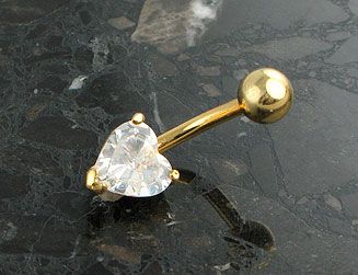 NEW WHITE cz 18K GOLD PLATED HEART BELLY NAVEL RING  