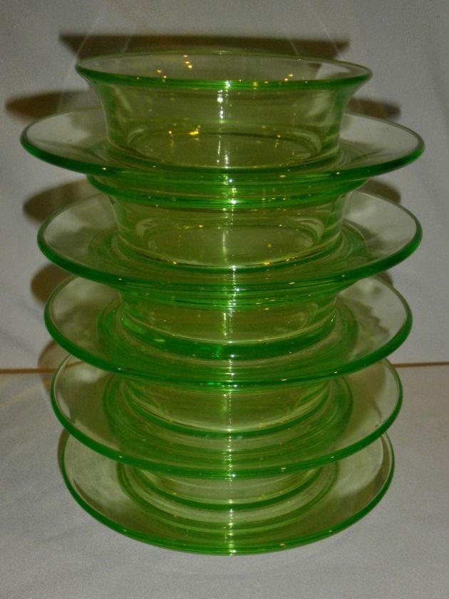   Depression Era Uranium Vaseline Bowls Plates Qty 5 RARE FIND  