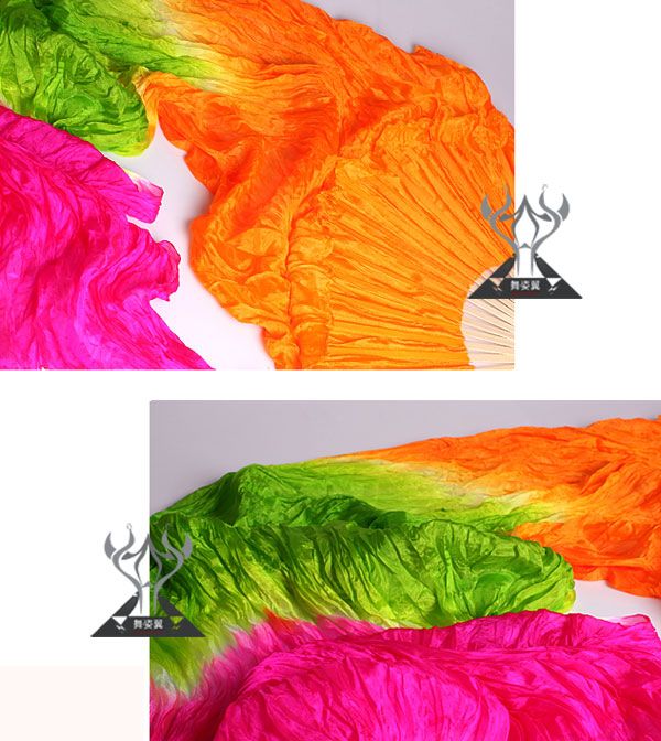 8M ORANGE+GREEN+PINK 100%SILK FAN VEILS   