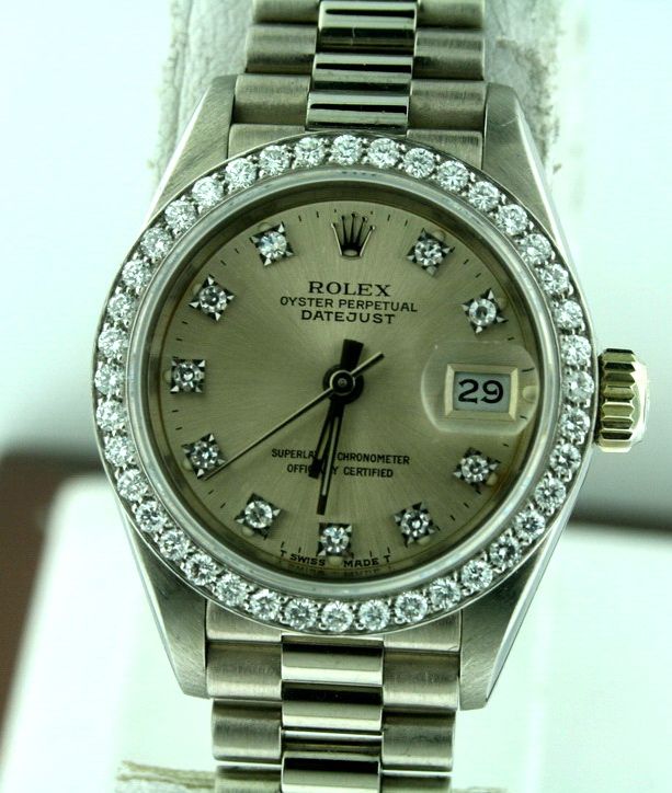 Rolex President 18k White Gold Diamond Ladies Watch  