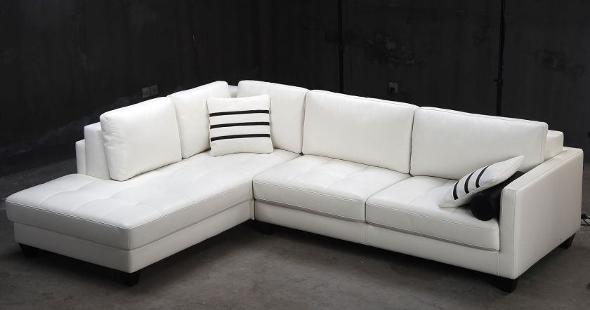 Contemporary White L Shaped Leather Sectional Sofa   Modern  