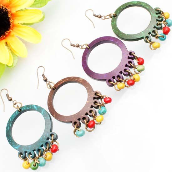 Bulk 4 PCS Mixed Coconut Round Beads Dangle Earrings~~~  