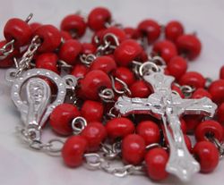 Catholic Rosary Chain Necklace Wood Beads Crucifix  